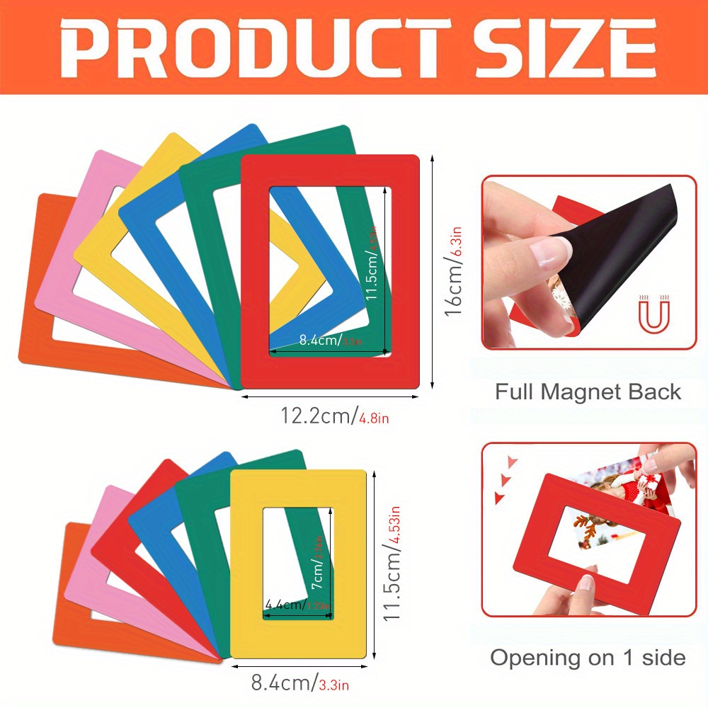 TEMU Set Of 12 Refrigerator Magnetic Photo Frames - 6pcs Measuring 6.3*4.8 Inches And 6pcs Measuring 4.6*3.3 Inches, Suitable For Holding 3.5x5 Inch