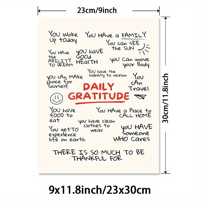 TEMU 1pc Unframed Motivational Wall Art Canvas Print - Vintage Minimalist Daily Gratitude Poster With Quotes, Positive Affirmations Home Decor For