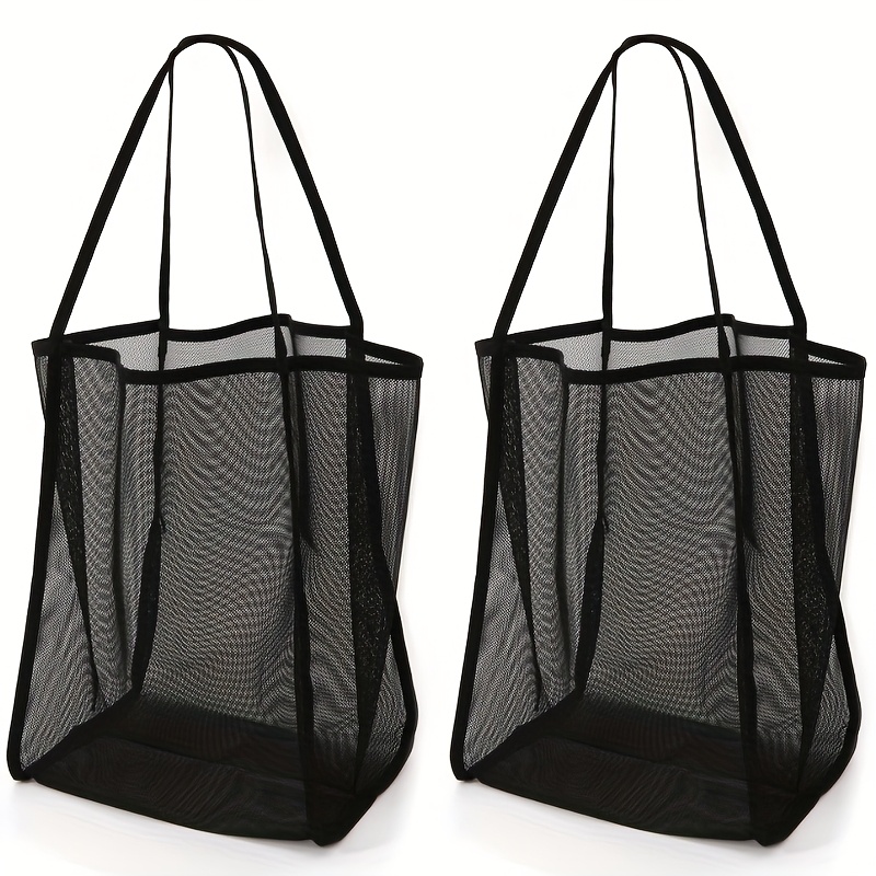 E-shop 2er-Set Strandtaschen aus Mesh mit großem Fassungsvermögen - , einfarbig mit stabilen Griffen, ideal für Reisen, Strand, Urlaub und Camping,