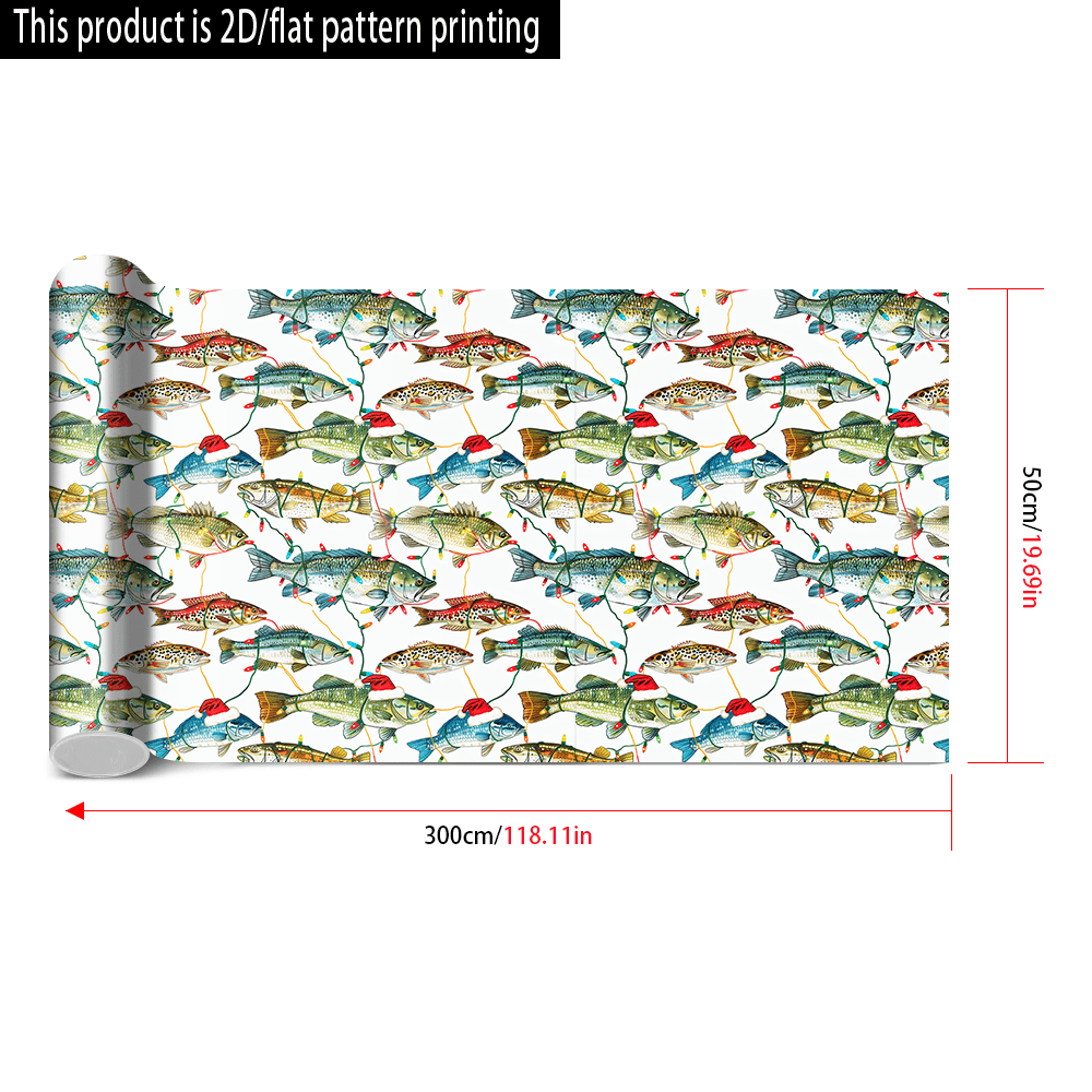 TEMU Noël 2D/Plat - 1 Rouleau - Thème Poisson - Papier Brillant, Motif Tendance Poisson et Éléments Aquatiques, Décoration de Fête, Anniversaire,