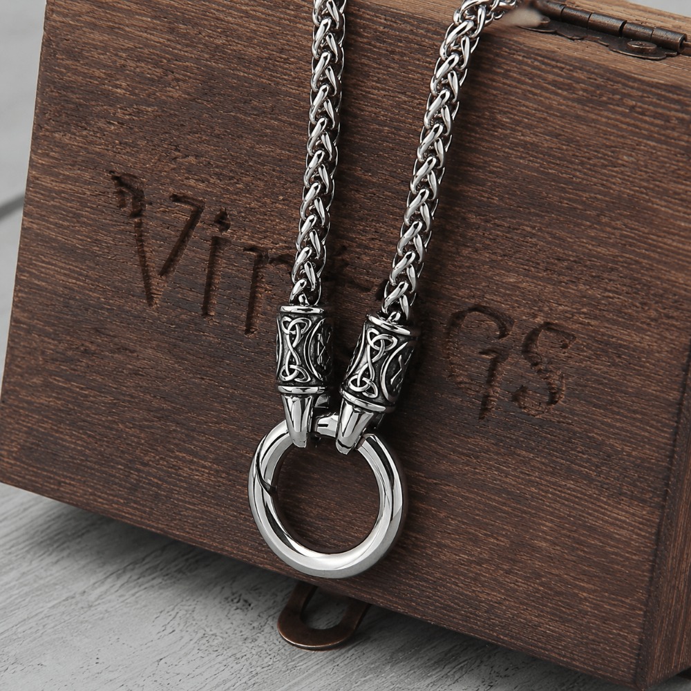 Image of Viking Ethnic Style Necklace For Men And Women, Stainless Steel Double Ring With Round Clasp, Fashion Jewelry Gift