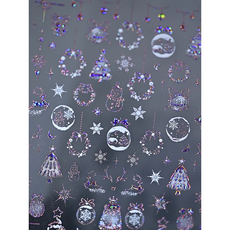 Christmas Nail Stickers With A Highlight Design - Golden Embossed Snowflakes , While -dimensional Christmas Tree And Crystal Ball Create A Scene