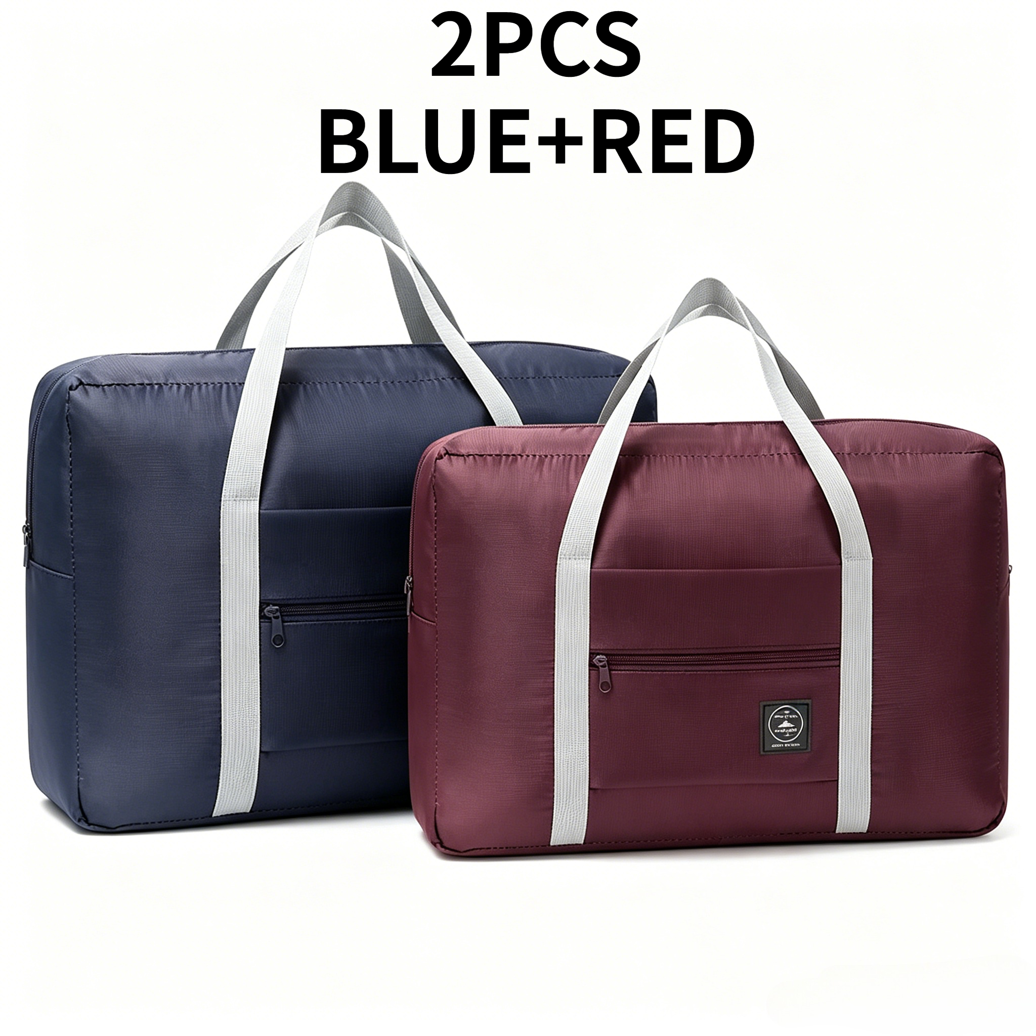 TEMU 2pcs Pack Foldable Travel Duffel Bag Large Capacity Carry-on Suitcase, Lightweight Portable Overnight Gym Bag With Options (bundy & Navy & Lake