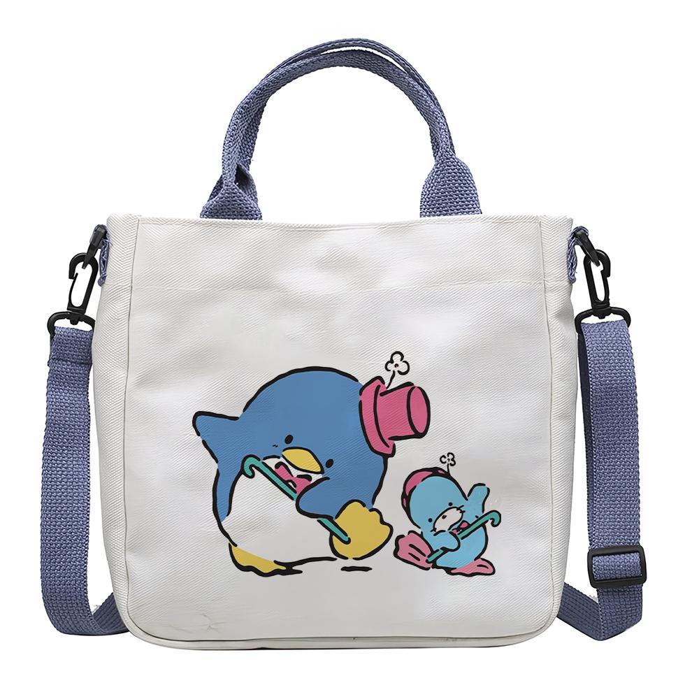 

Sanrio Canvas Tote Bag - White, Valentine's Day Special, Cartoon Penguin Design With Removable Crossbody Strap, Magnetic Closure, Hand Washable, Bag|valentine's Themed Bag|unlined Interior