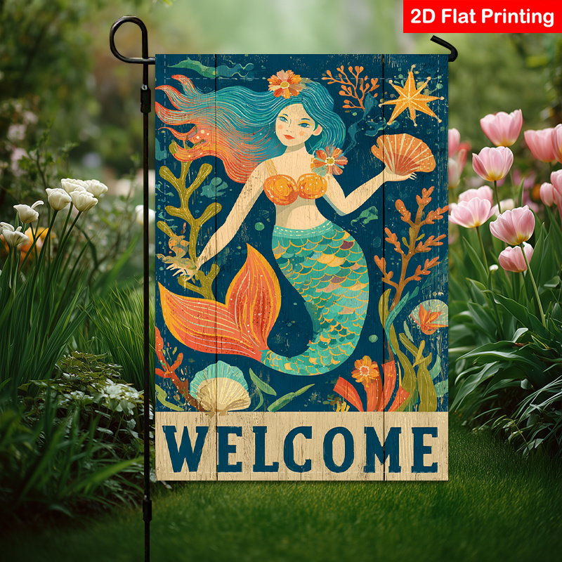 TEMU 1pc Of A Garden Flag Featuring A Mermaid Design For Summer, Measuring 12x18 Inches, Double-sided For Spring And Summer Farmhouse Holiday Outdoor