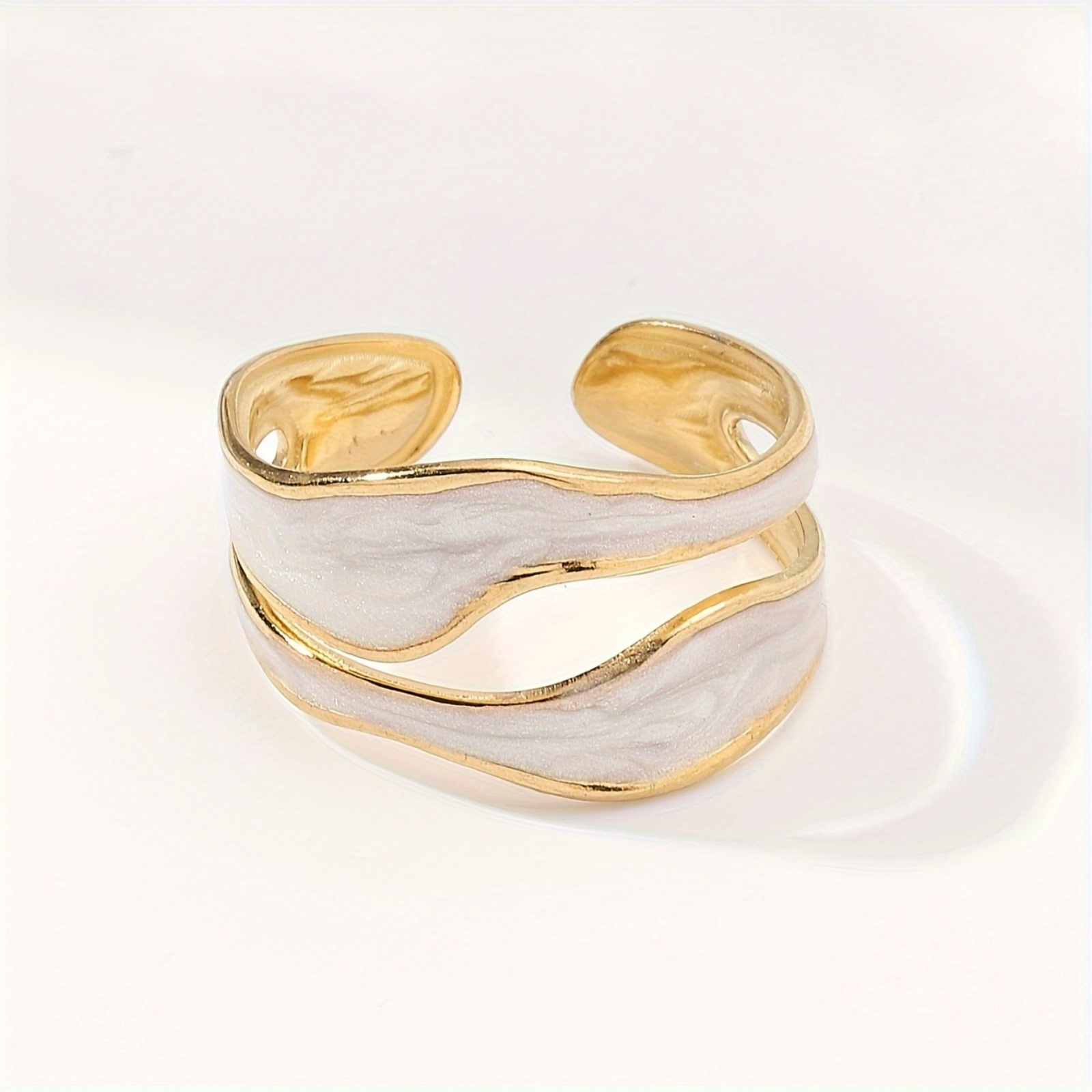 טבעת פתוחה אלגנטית בעיצוב גלים גיאומטרי -אירועי קראט זהב, אירועי איצופה זהב 1,8 מיוחדים, מתנה מושלמת לחג, אביזר יומיומי|טבעת מינימליסטית מודרנית|טבעת מצופה זהב