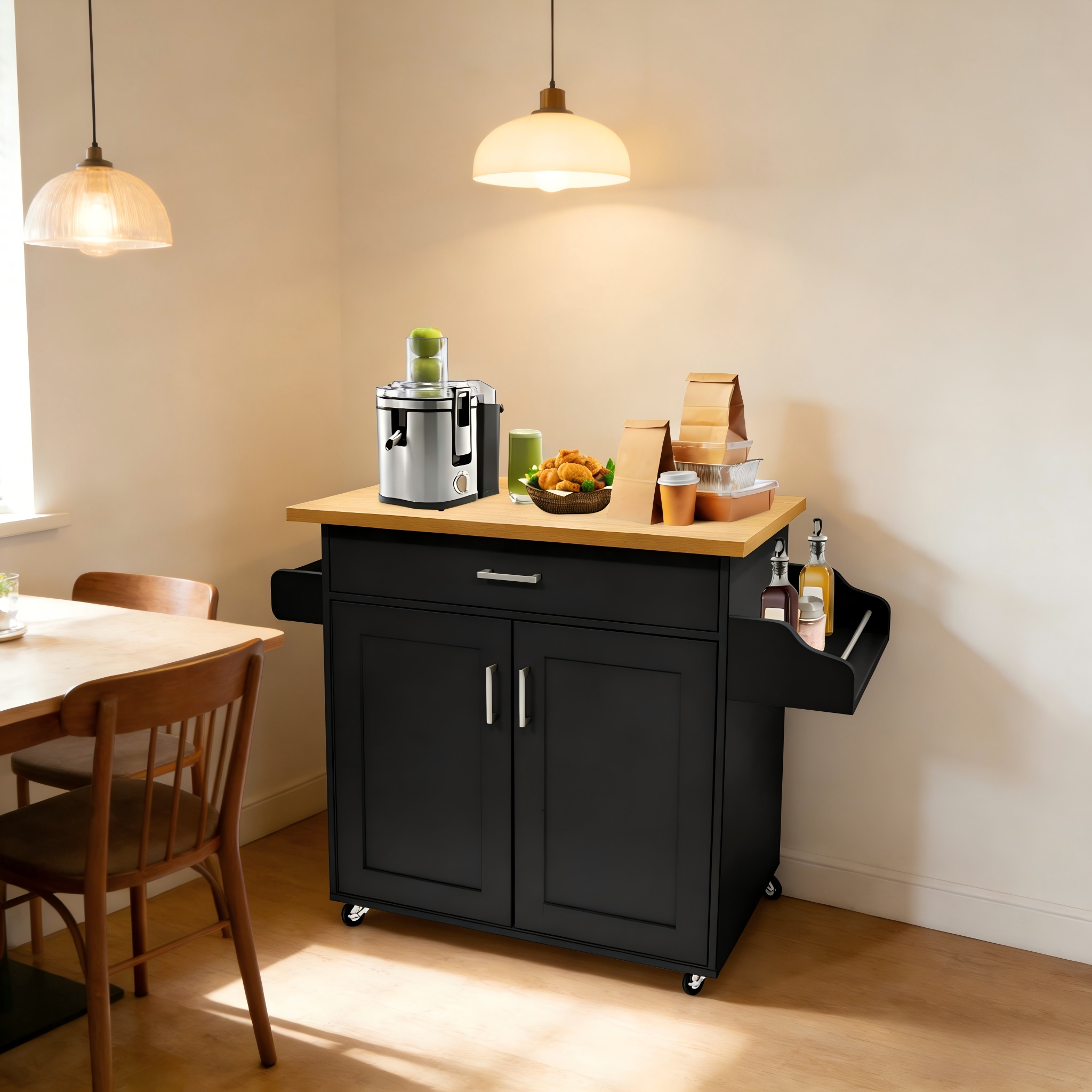 Movable Kitchen Islands Kitchen Trolley With Spice Board & Towel Holder & Drawer Kitchen Trolley On Wheels Kitchen Cabinet With Wooden Worktop Kitchen Trolley Serving Trolley