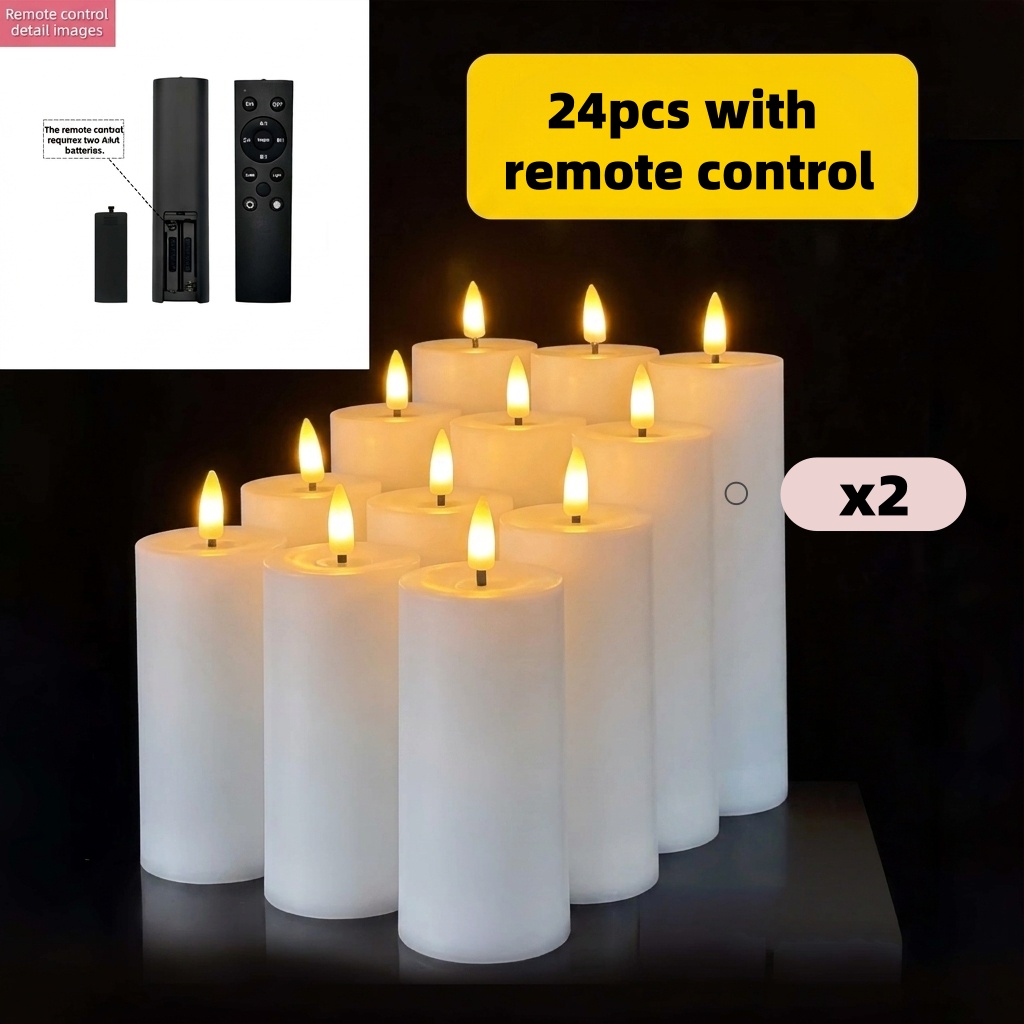 Image of 24pcs Pillar Led Candles With Large Remote Controls, Solid Off- Candles In Mixed And Sizes, Suitable For Parties, Wedding Banquets, , Homestays And Home Decor - Batteries Not Included