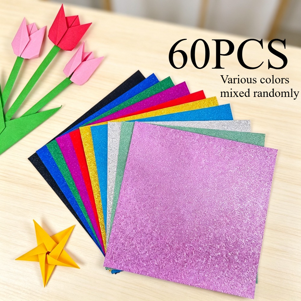 TEMU 60pcs, Glitter Cardstock, With A Shiny Surface - Assorted Colors Mixed , Perfect For Scrapbooking, Party Decorations, School Projects, Weddings,