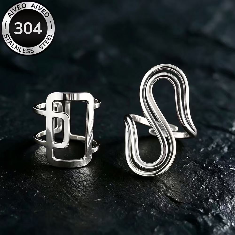 2pc Golden Stackable Open Ring Set, Stainless Steel