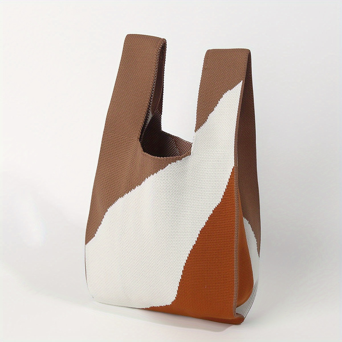 TEMU Bolso Tote de Punto en Bloques de Morandi, Fácil y Atmosférico, Casual y Versátil, Transpirable, Tejido y Plegable, Adecuado para el