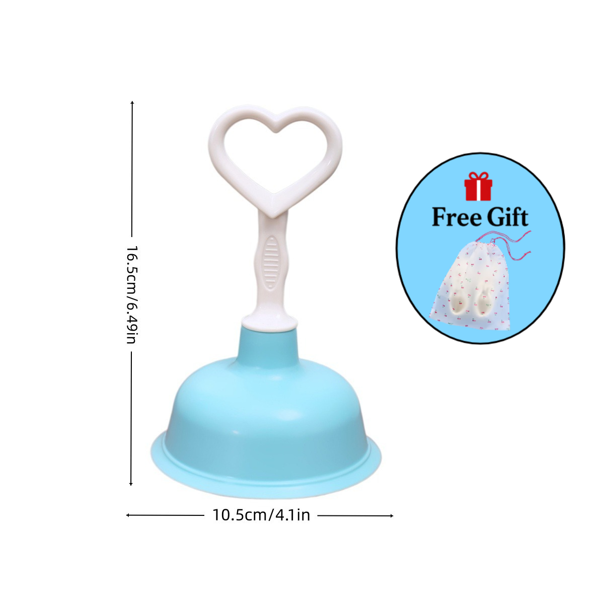 TEMU 2pcs Set (1pc Plunger And 1pc Free Cherry Bag) Drain Cleaning Starter Kit, Including 1pc Plunger And 1pc Hook, Heart-shaped Handle, Large