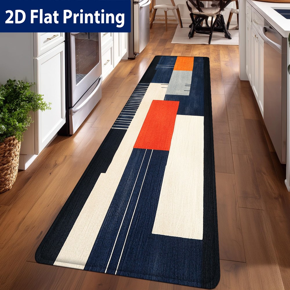 artikel foto 1 stuks, blauw, wit, oranje en rood geometrisch 2d plat drukpatroon, geschikt voor diverse scènes, huisdecoratie, ideaal voor dagelijkse of feestelijke sfeer decoratie items, badmat, entree mat, rv mat, badkamer antislip mat, indoor entree tapijt