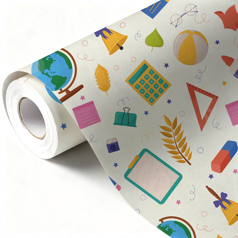 TEMU 1 Roll 0.24mm Colorful Stationery Art Wallpaper, With , Book, Calculator, And Geometric Stationery Patterns - Peel And Stick - Removable -