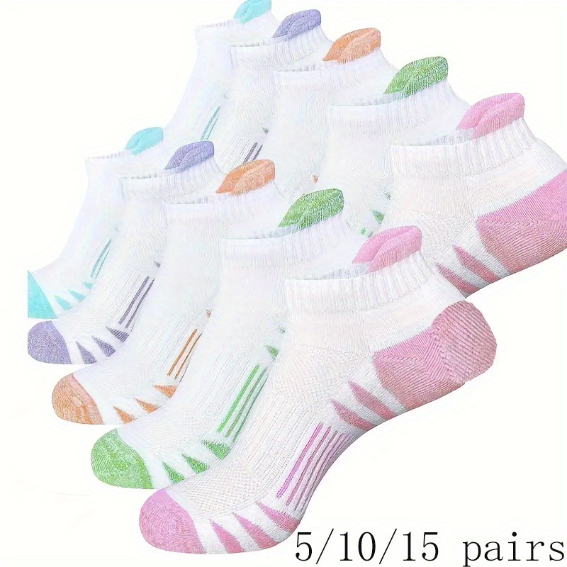 TEMU 5/10/15 Pairs Women Ankle Shock Absorption Hiking Sports Running Socks | Sweat, Prevent Odor, Refresh The Soles, Striped Fabric