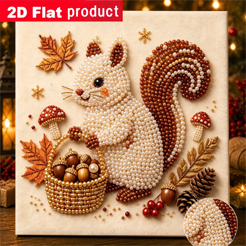 TEMU 2d/flat Printing Diamond Painting With Squirrel Picking Handmade Glue Diamonds Creative Diamond Painting Kit, With Tools And Pearl Diamond Bag,