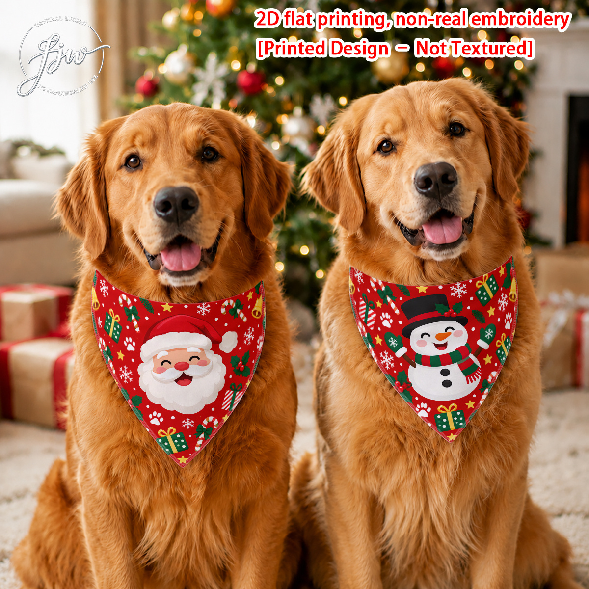 TEMU 2pcs Christmas Dog Bandana, Festive Holiday Pet Scarf With Santa And Snowman Prints For Medium To Large Dogs, Adjustable Pet Scarf/drool Bib