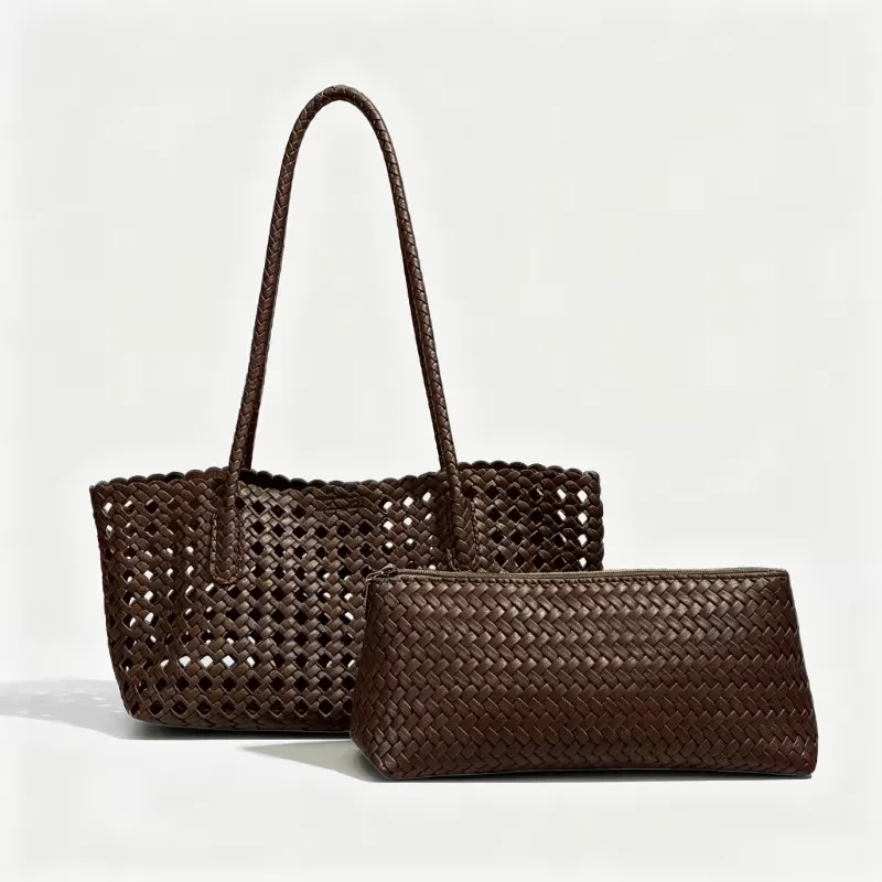TEMU 2pcs Woven Tote Bag, Black Handbag, Large Capacity Woven Shoulder Strap, Suitable For Daily Commute, , And Seaside Vacation