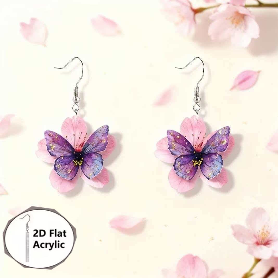 2D Acrylic Butterfly Flower Drop Earrings — Vibrant Charm
