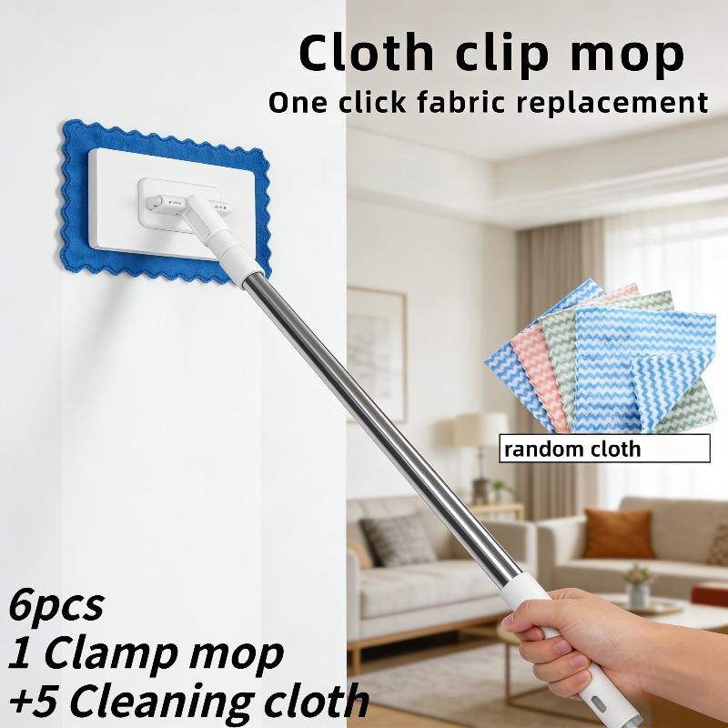 TEMU 6pcs Wet And Dry Dual-use Mop Set Includes 1 Cordless Automatic Mop And 5 Replaceable Cleaning Pads. Made Of Durable Abs Material With -saving