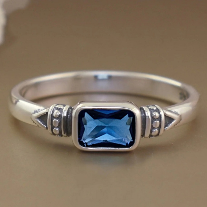 TEMU Anello vintage boho intarsiato con zirconia blu per donne, per feste, vacanze, quotidiani, con fascia ossidata. come regalo.