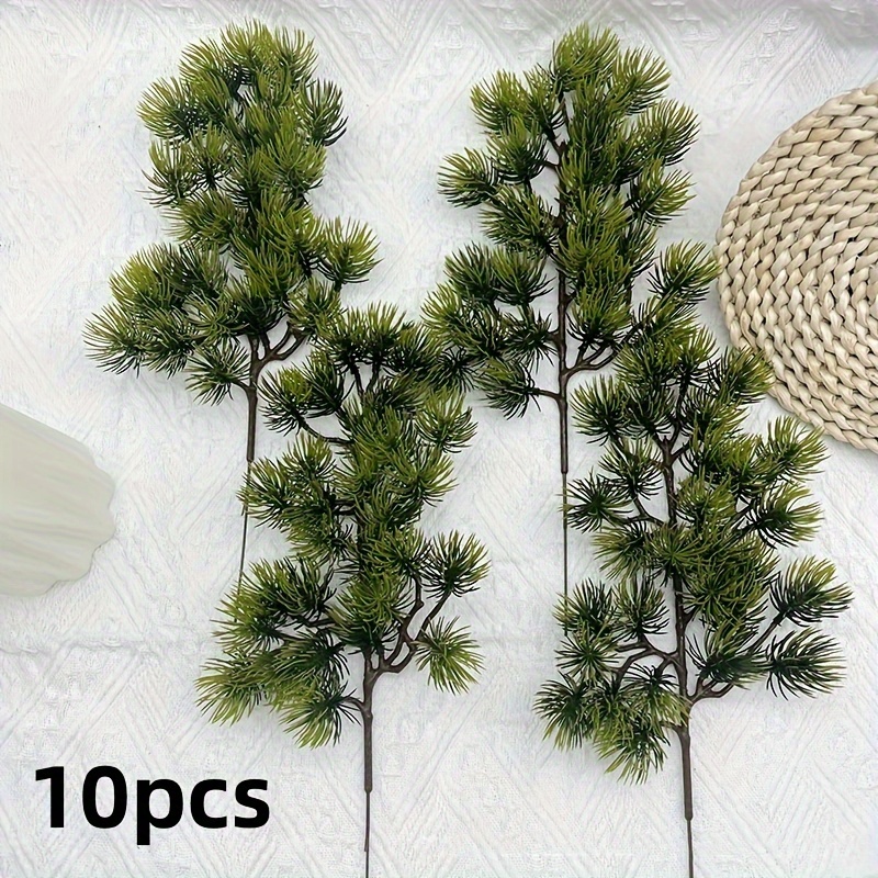 10pcs Artificial Pine Scenery Additions, Green, Plastic, For Model Making And Hobby Crafting, Building Scene Assembly Model Collectibles