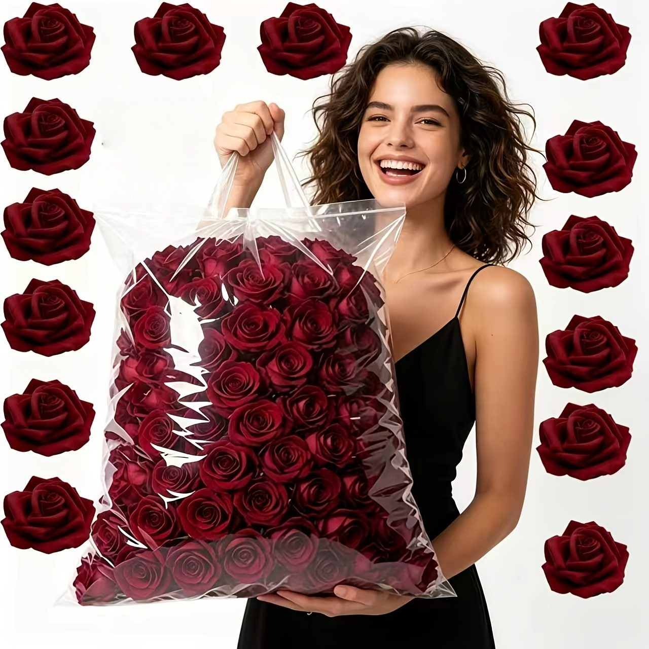 TEMU Artificial Wine-red Rose Head, Used For Crafts, Weddings, Proposals, Birthdays, Home Decor, Floor Placement, Decorative Fake Flowers, Wedding
