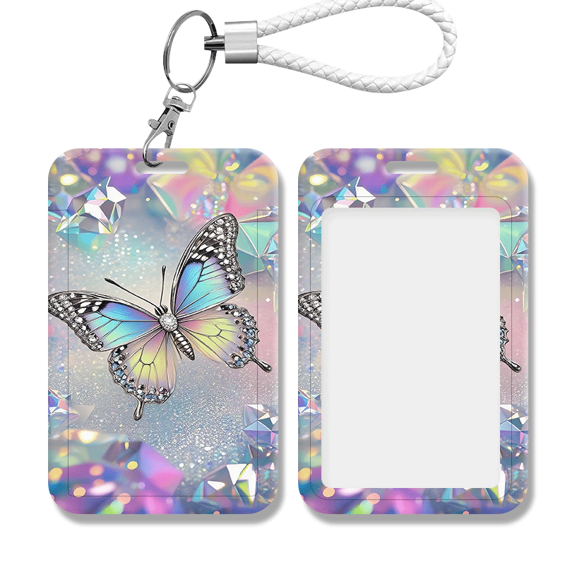 TEMU Diamond-studded Card Holder With Colorful Gradient And Crystal Print. This Lightweight Card Holder Comes With A Lanyard, Making It Portable And