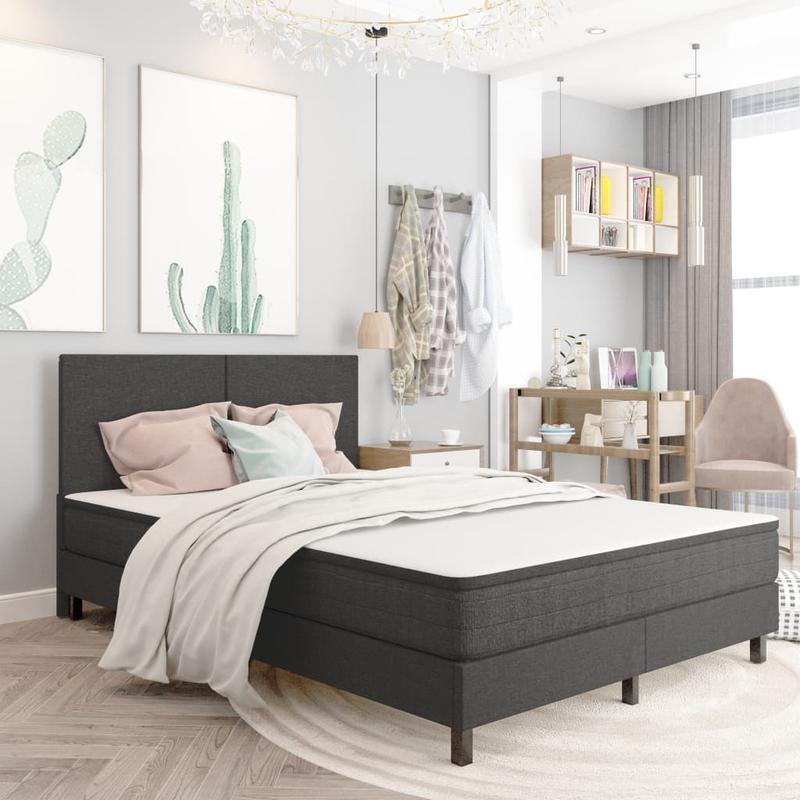 TEMU Boxspringframe Stof Grijs 160x200cm, Metal Bed Frame Queen Size, King Single Bed Base, Low Bed Frame, Super King Bed Frame, Bedroom Furniture,