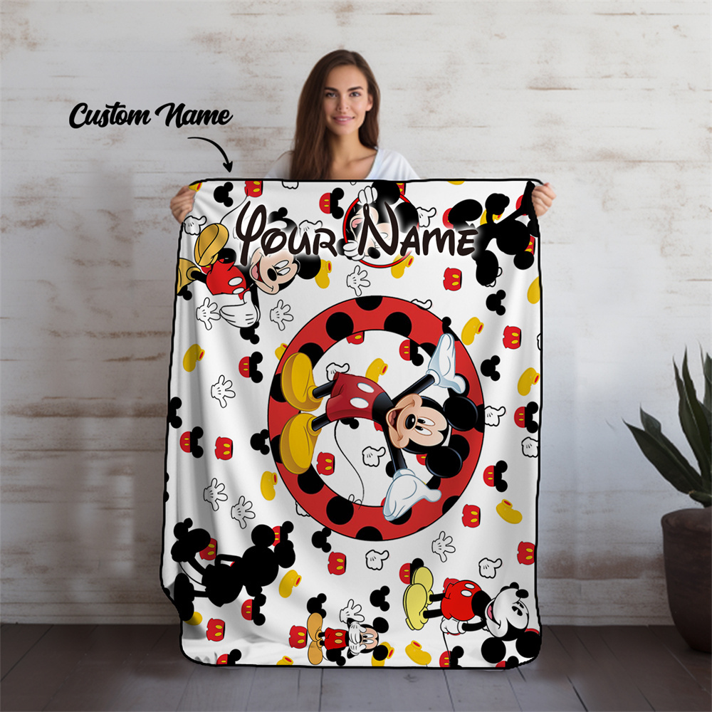 TEMU Custom   Mickey Mouse Flannel Blanket - Soft, With Personalized Name Option, - Ideal For Bed, Sofa, Chair