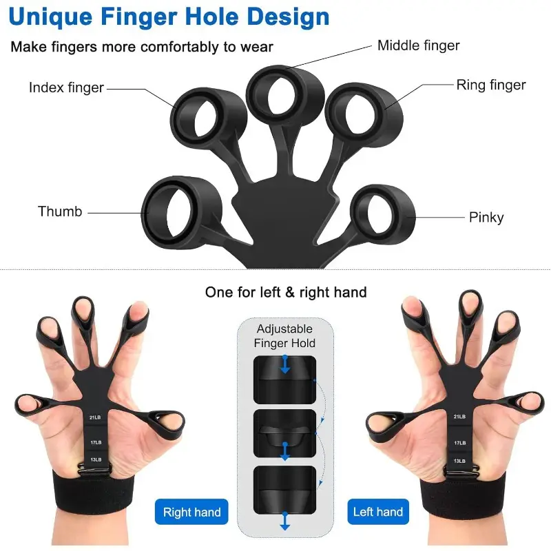 silicone finger exerciser and hand grip strengthener 1 pack adjustable forearm trainer for muscle building flexibility finger strength training for musicians athletes details 3