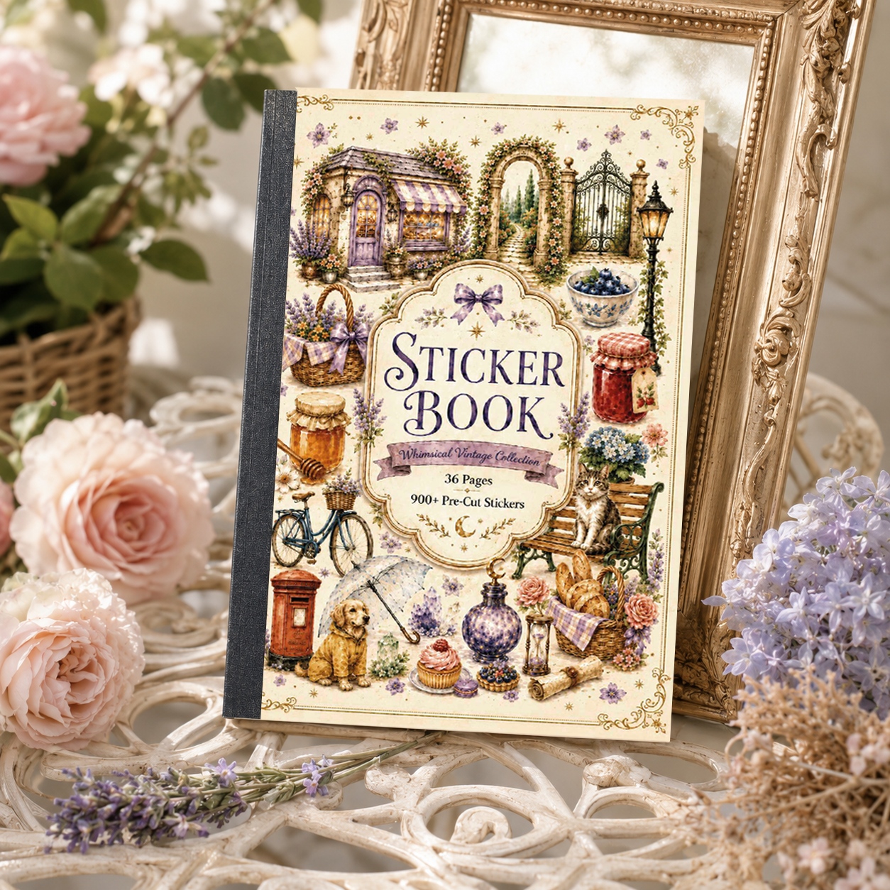 TEMU Libro de pegatinas vintage de 36 páginas con más de 900 pegatinas precortadas, pegatinas estéticas para álbum de recortes para diario,
