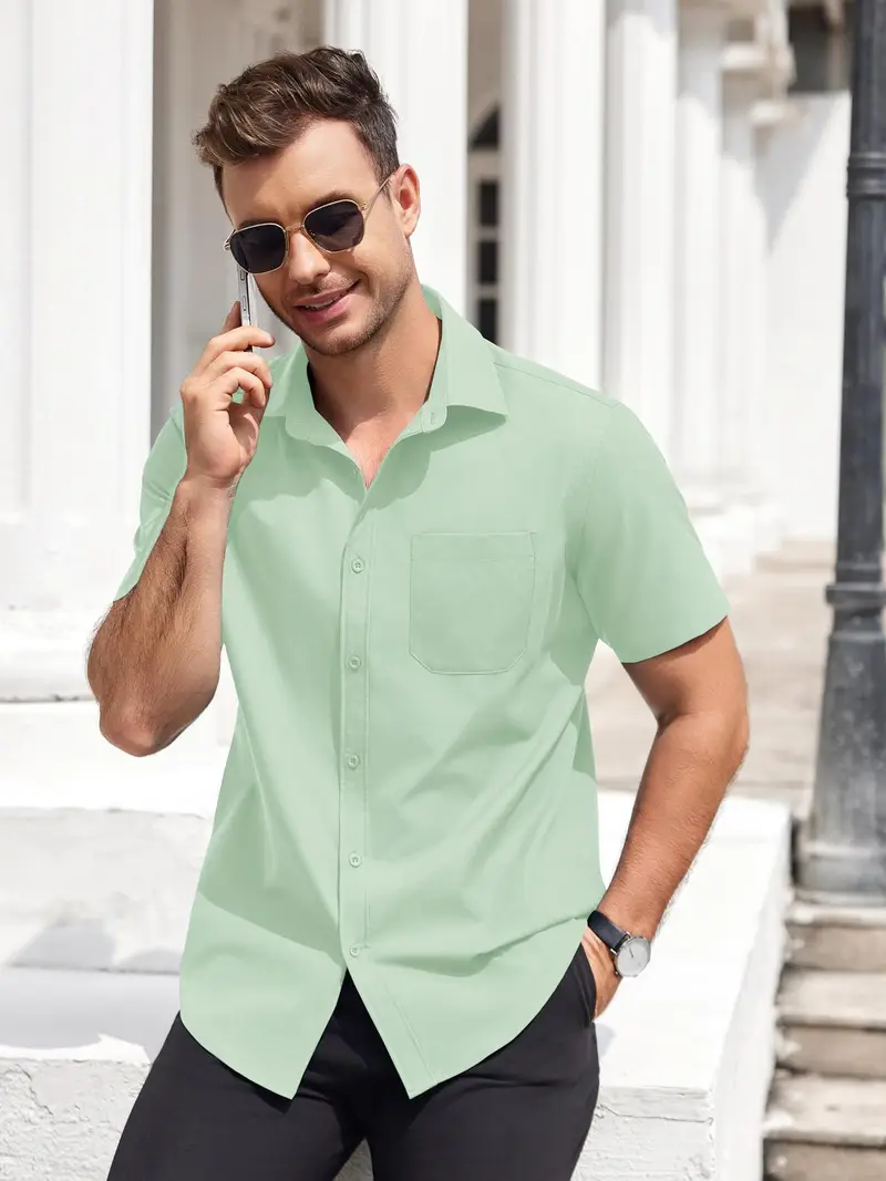 business casual short sleeve dress shirt COOFANDY Button up Shirt for Men Short Sleeve Business Casual Dress No Tuck Shirts Travel Shirt