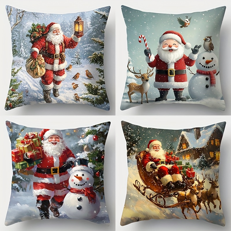 photo de l'article ensemble de 4 pièces, housses de coussin de noël, 44,96 cm x 44,96 cm, impression  , décoration de noël, housses de coussin lombaire pour canapé,   coussin 45x45 cm