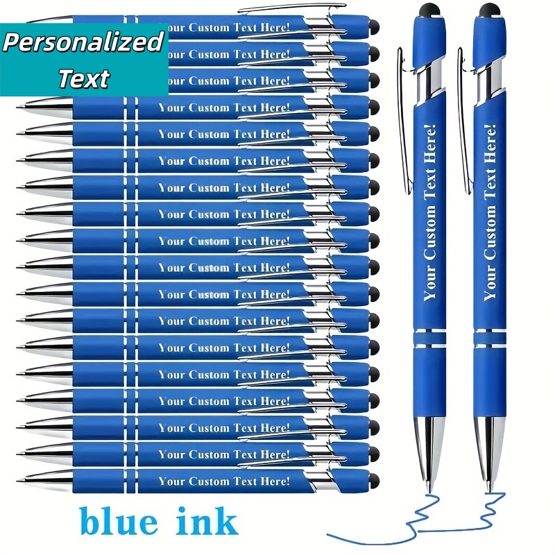 TEMU Stylo à bille personnalisé en métal (encre bleue), écriture tactile 2-en-1, impression gratuite, de nom personnalisée, idéal pour la promotion