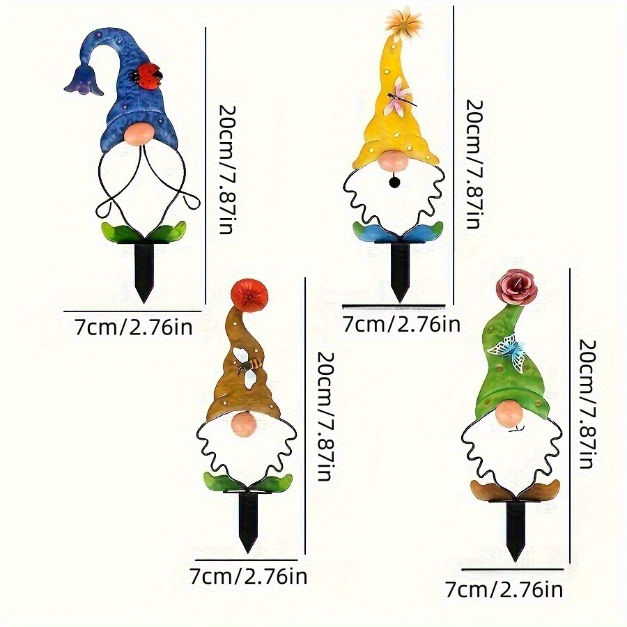 Image of 2d Flat 4pcs Art Decoration Acrylic Garden Gnome Set Ground Insert, Ground Installation, Valentine's Day, Garden, Courtyard, Outdoor Patio And Lawn Decoration