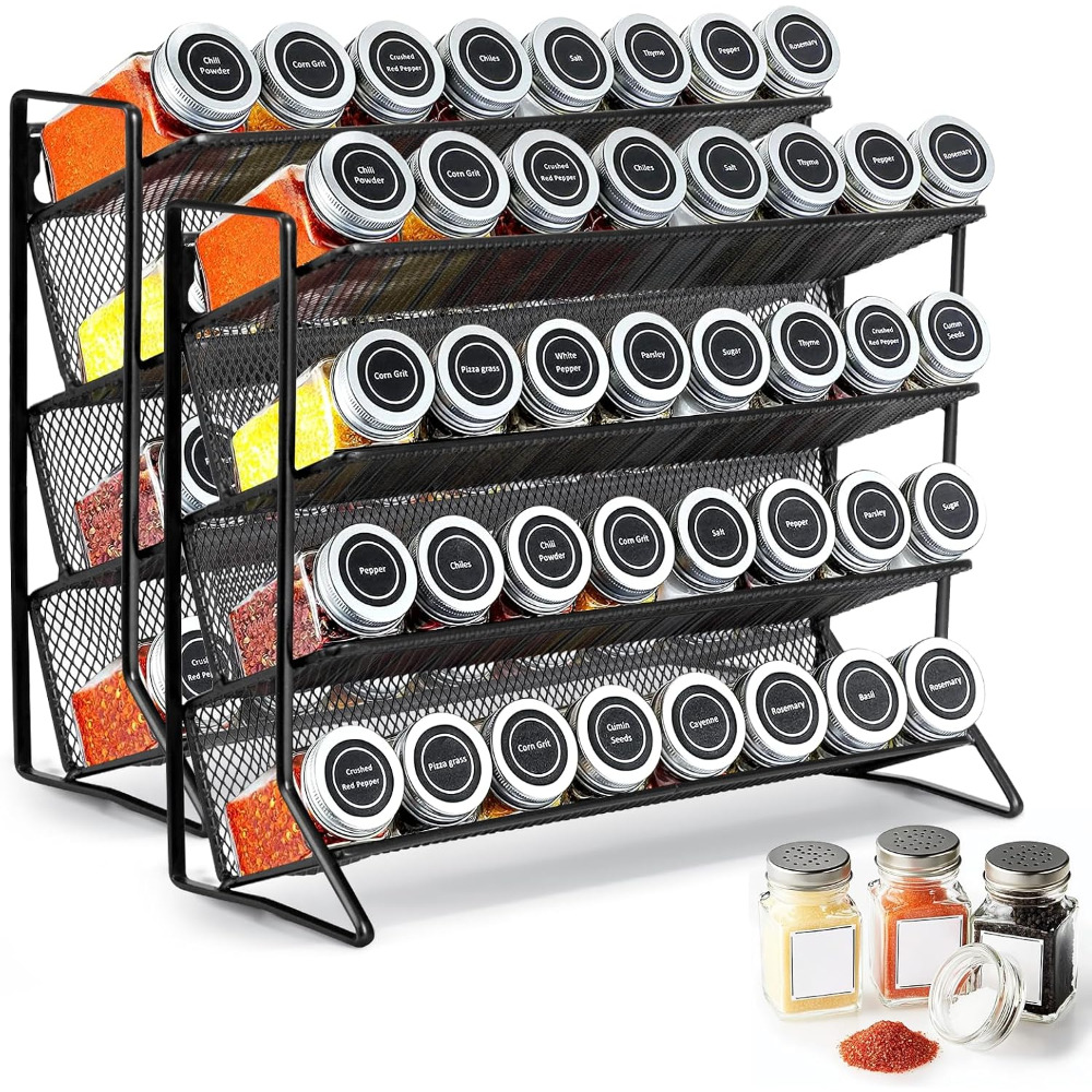 Image of 4-tier Hollow Mesh Wall-mount Spice Rack Holds 24 Bottles Kitchen Organizer For Cabinet Pantry Storage