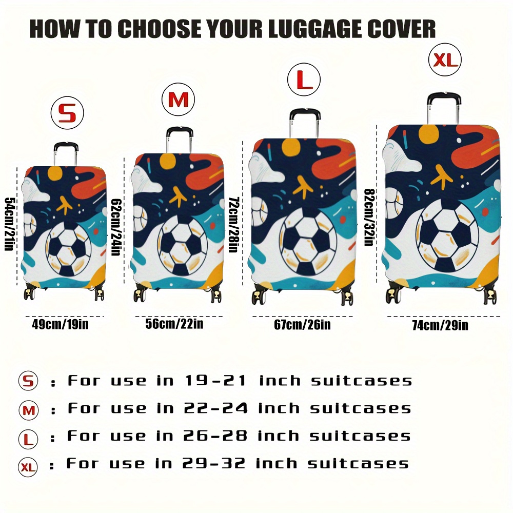 TEMU 1pc Football Print, Travel Luggage Cover, Suitcase Cover, Polyester Elastic Luggage Sleeve, Foldable Luggage Case, Suitable For S And S On The