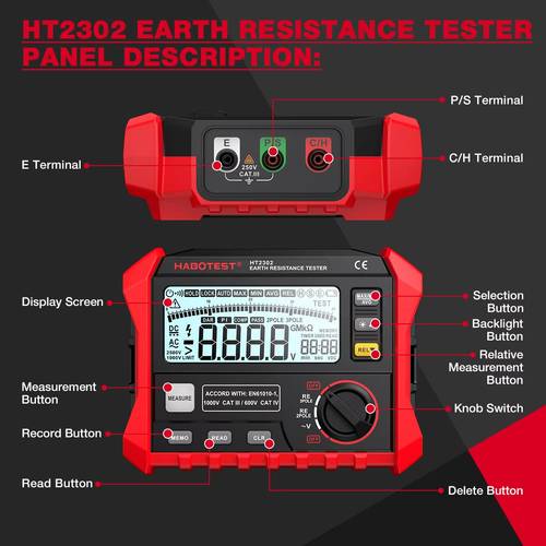 ht2302 insulation tester earth ground tester digital megohmmeter meter 100 groups data storage