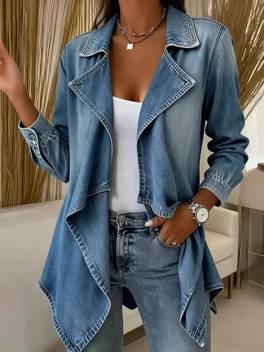 asymmetric lapel irregular hem denim cardigan women light wash soft loose drapey jacket