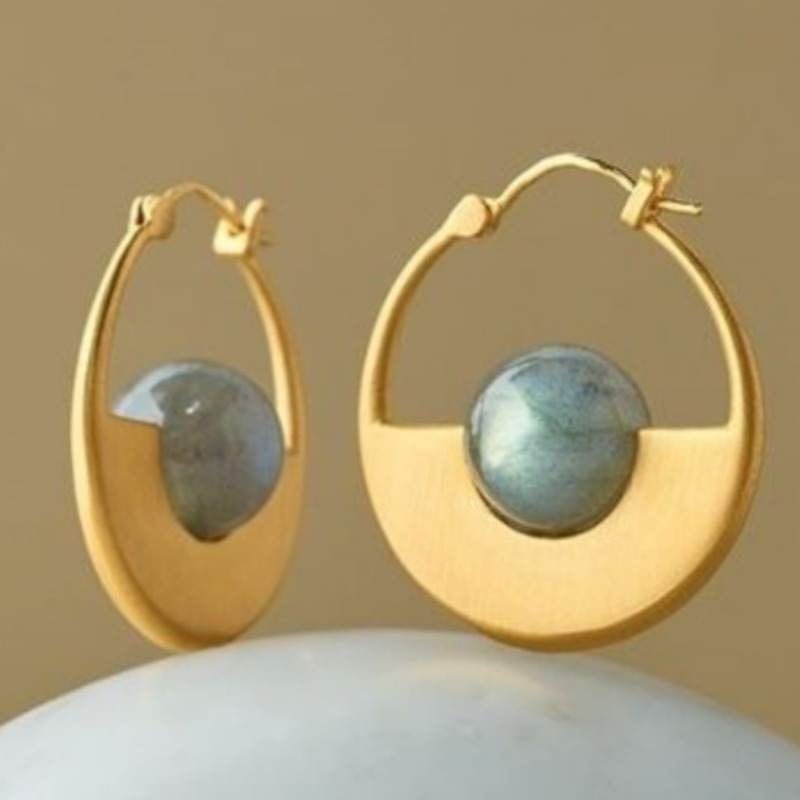Women's Curved Ear Buckle Embedded Circular Resin Earrings