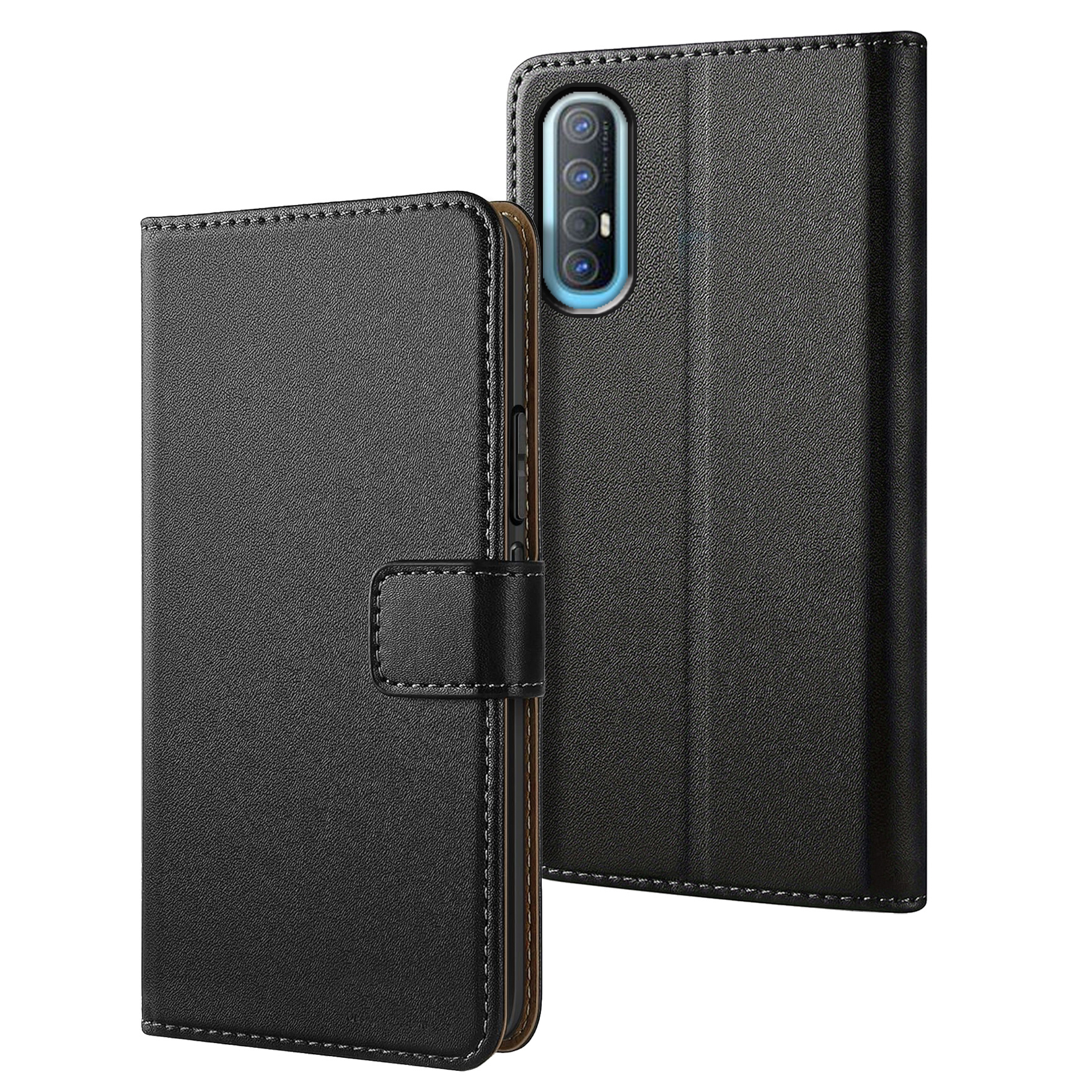 TEMU Étui de téléphone - Étui portefeuille en similicuir noir pour OPPO Find X2 Neo / Reno3 Pro 5G, avec béquille et fentes pour cartes pour une