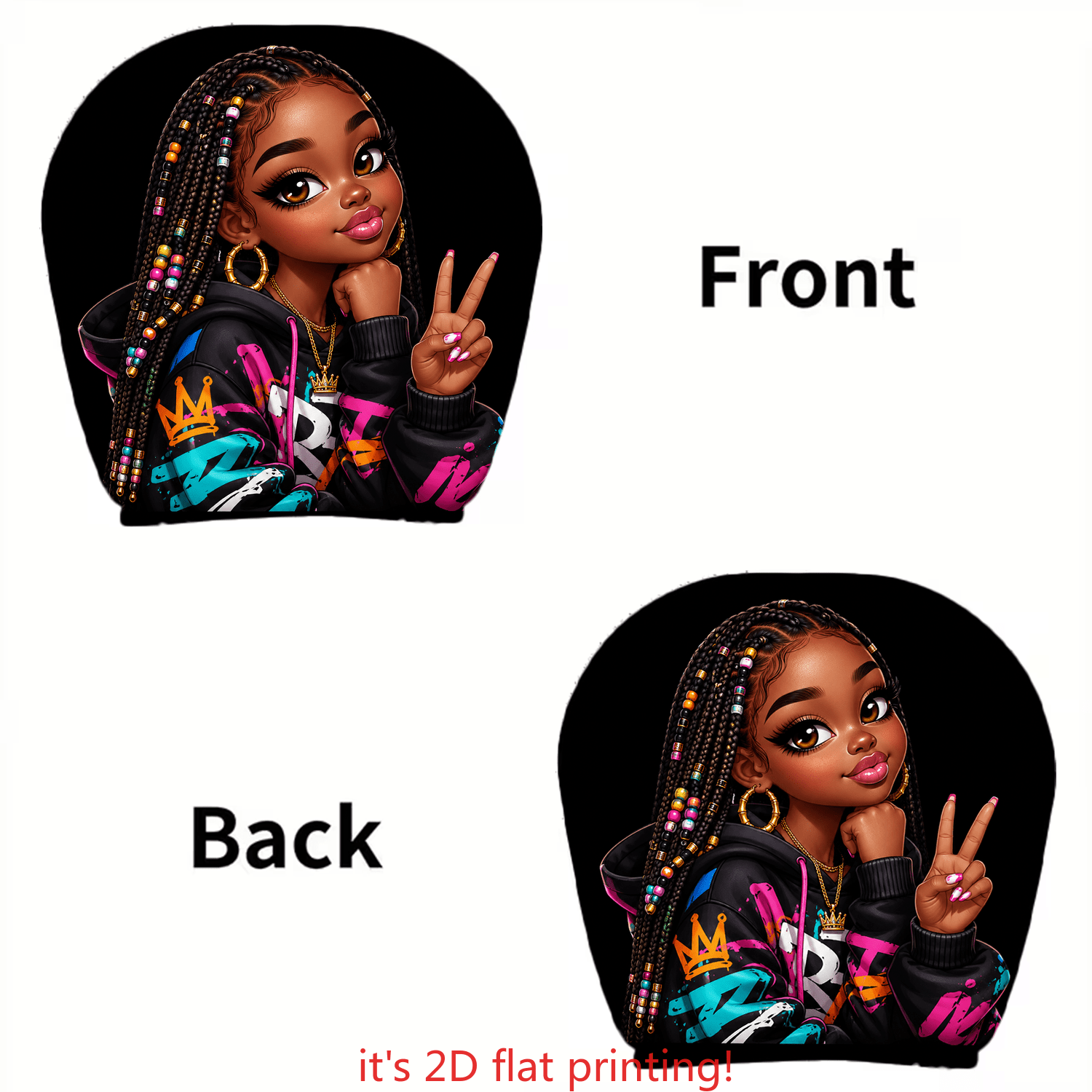 TEMU 2pcs Itechjoy Hip-hop Braided Girl Gesture Print Car Headrest Covers, Fit Suitable For Car, Street-style Graffiti Auto Protectors With Gesture,