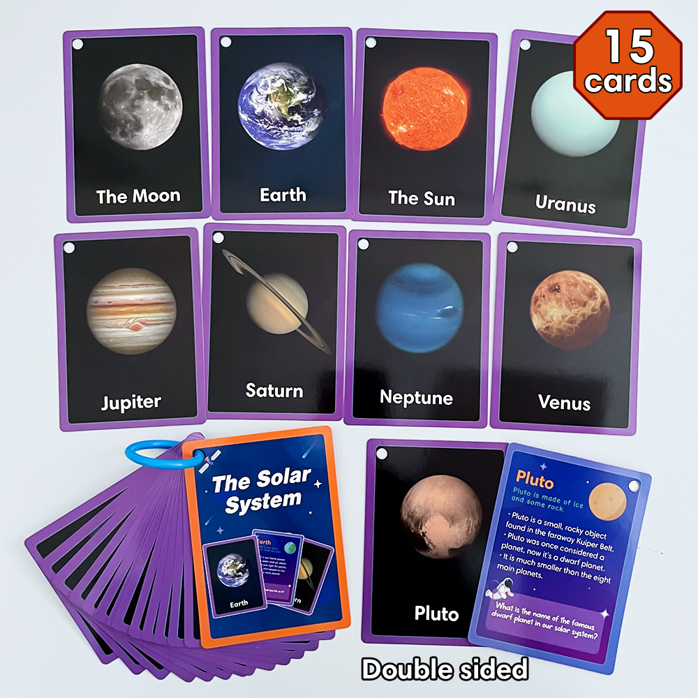 Solar System Learning Flash Cards - 15 Double-sided Science Flashcards | Stem Astronomy Kids | Ages 3+ Classroom & Homeschool