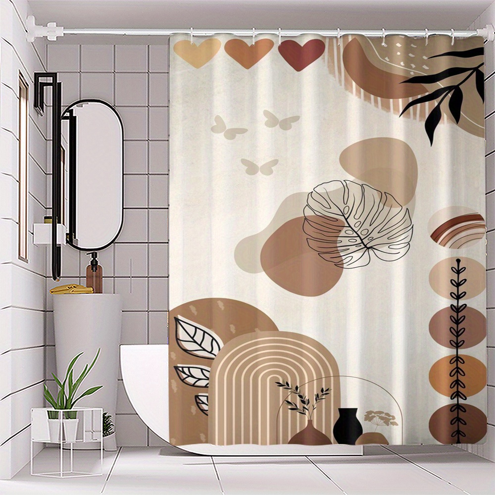 

1pc de Douche Imprimé Plante Abstraite, Tissu Polyester Imperméable, , Facile à Nettoyer, Décoration de Salle de Bain