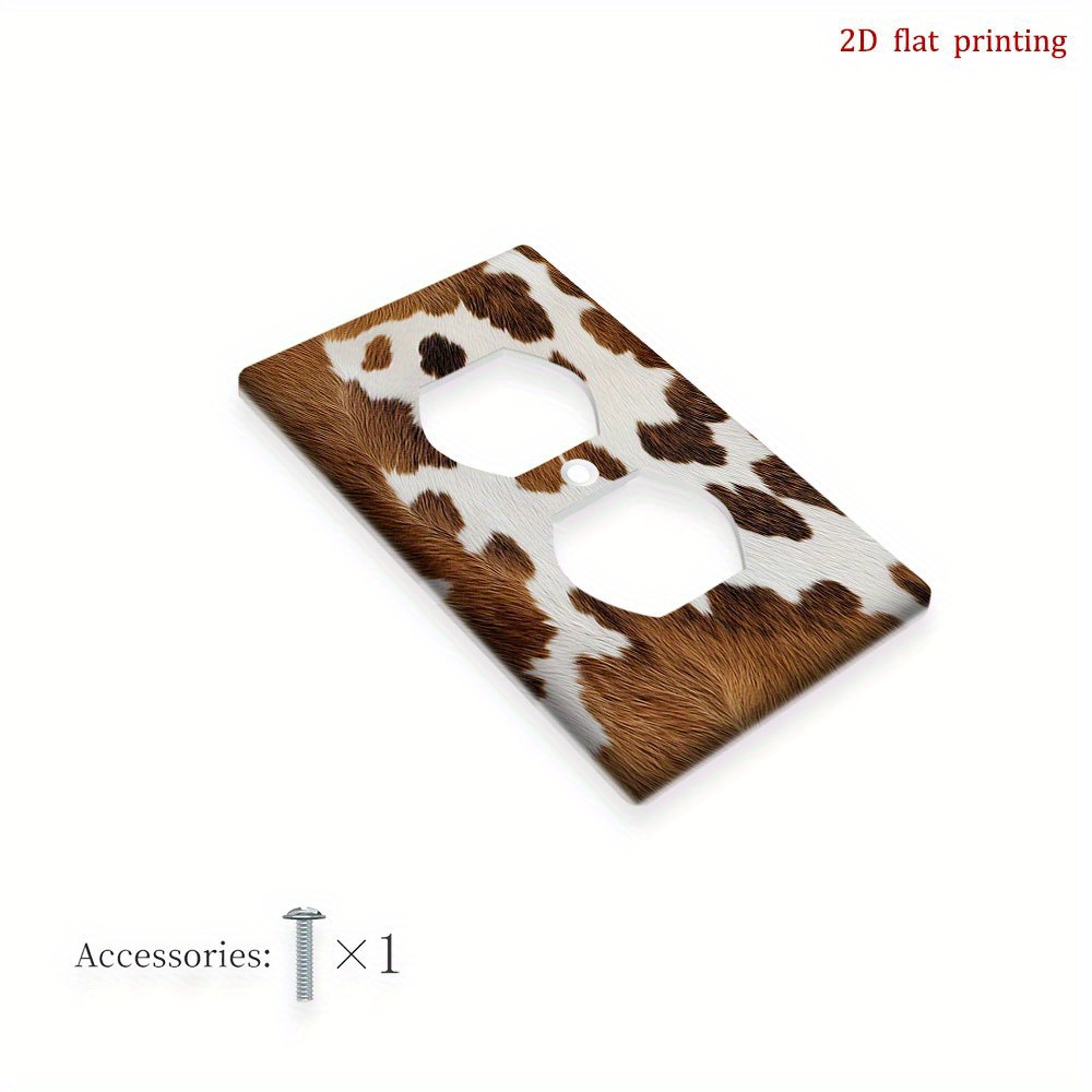 TEMU 1pc [2d Flat Printing] Western Cowhide Brown Cow Print Light Switch Cover, Multi-functional, Easy To Clean, Decorative Wall Plate, Suitable For