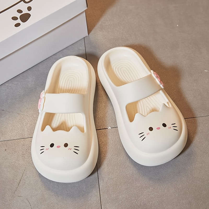 TEMU レディース オール クローズドトゥ スリッパ 厚底 滑り止めソール かわいい猫顔 - 屋内/屋外兼用ソール 耐摩耗性 クッション性フットベッド 全地形対応ト オフィス用 お手入れ簡単 カジュダル レディースシューズ