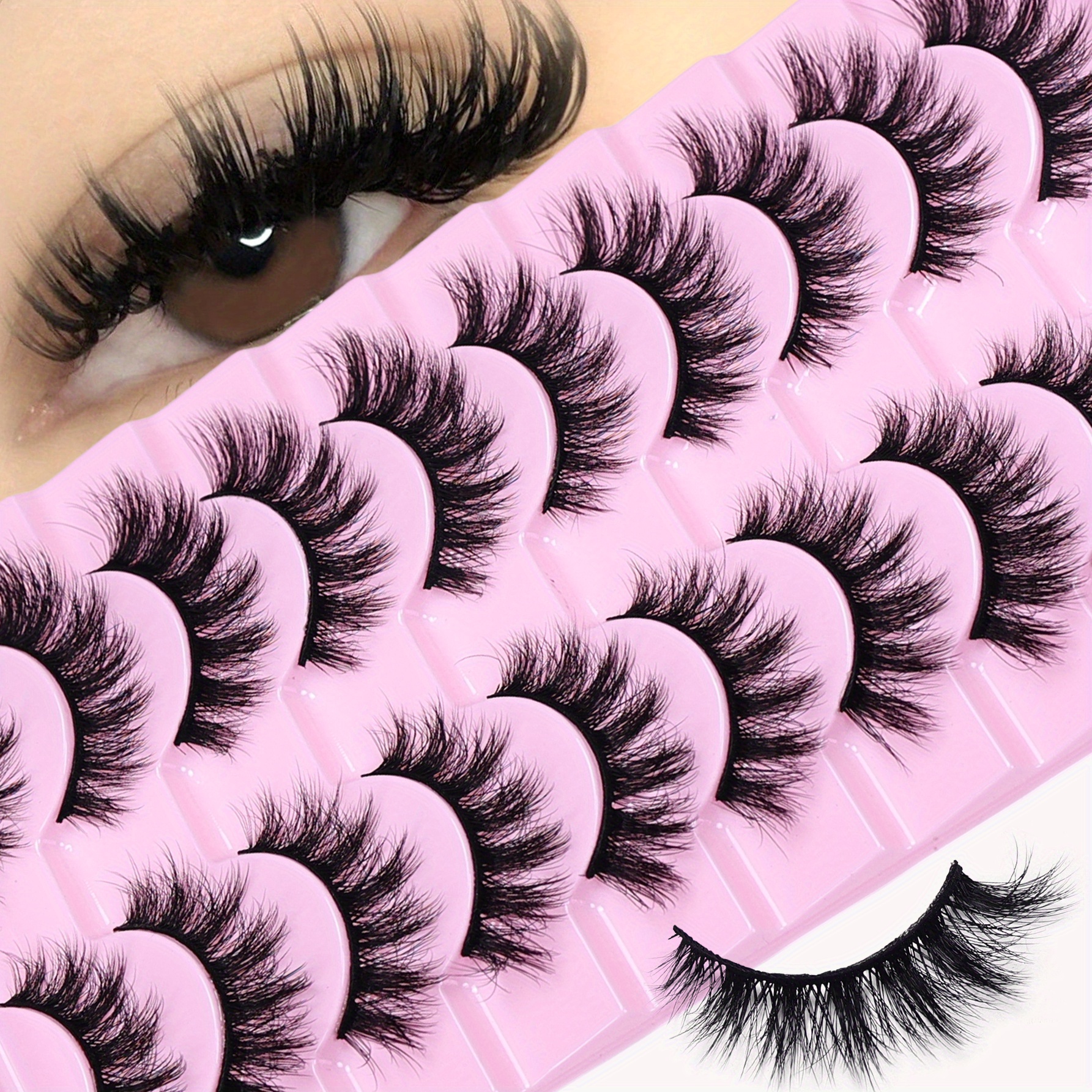 A Set Of 10 Pairs Of 3d False Eyelashes Designed For A Dramatic Look, Featuring Messy And Thick Lashes.