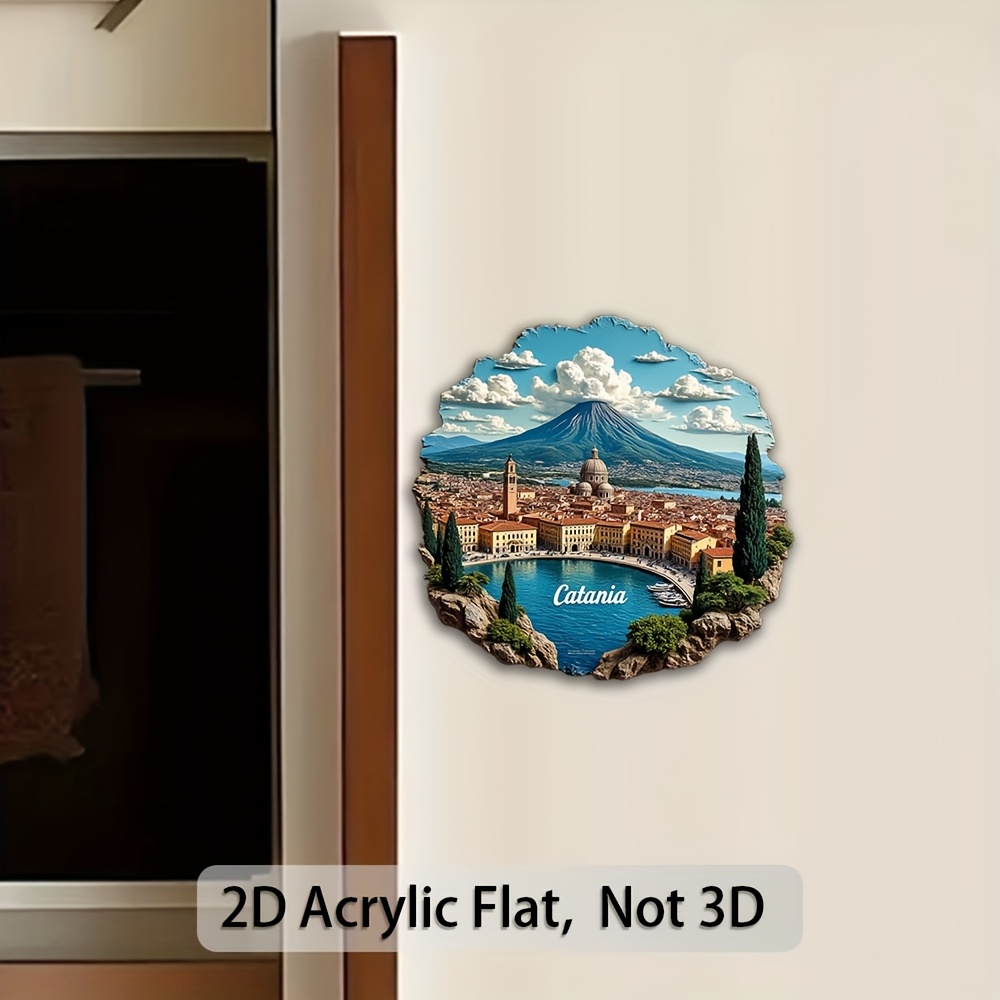 TEMU Targa decorativa e ornamento 1 pz, decorativa 2D piatta in acrilico per frigorifero, design 2D piatto, adsorbimento magnetico, [Paesaggio ],