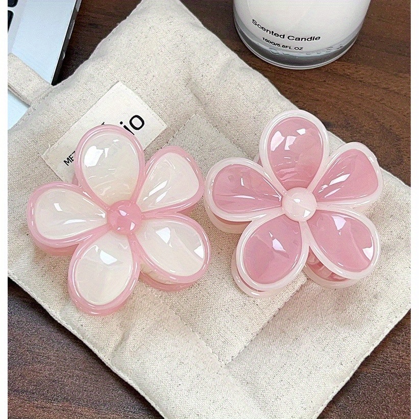 E-shop 2 Sets große Sommer-Haarspangen -Farben mit süßen Blumen - Entzückende Haarspangen aus Kunststoff ohne Griff für Blumenflechten - Fünfblättrige
